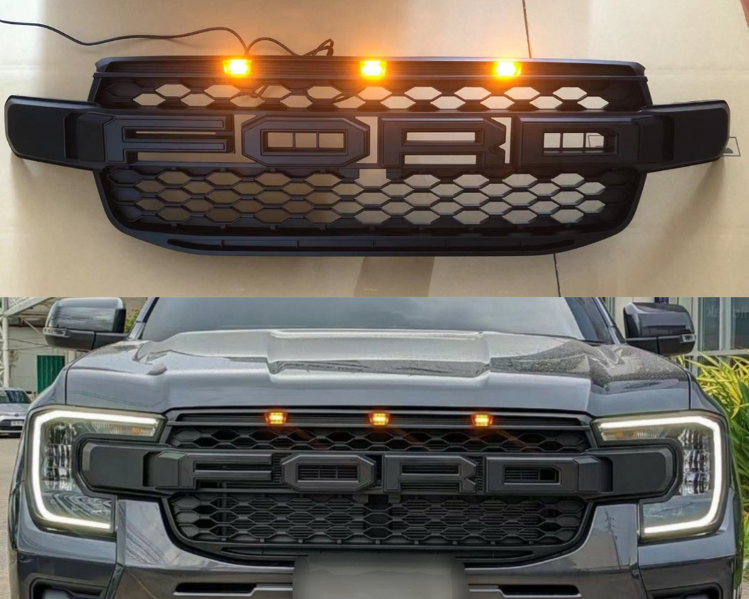 Black Raptor grille with LED lights to fit 2022/23 next-generation Ford Ranger/Everest